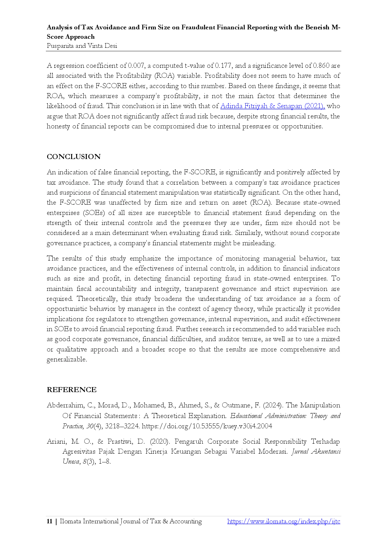 juris Analysis of Tax Avoidance and Firm Size on Fraudulent Financial Reporting with the Beneish M Score Approach