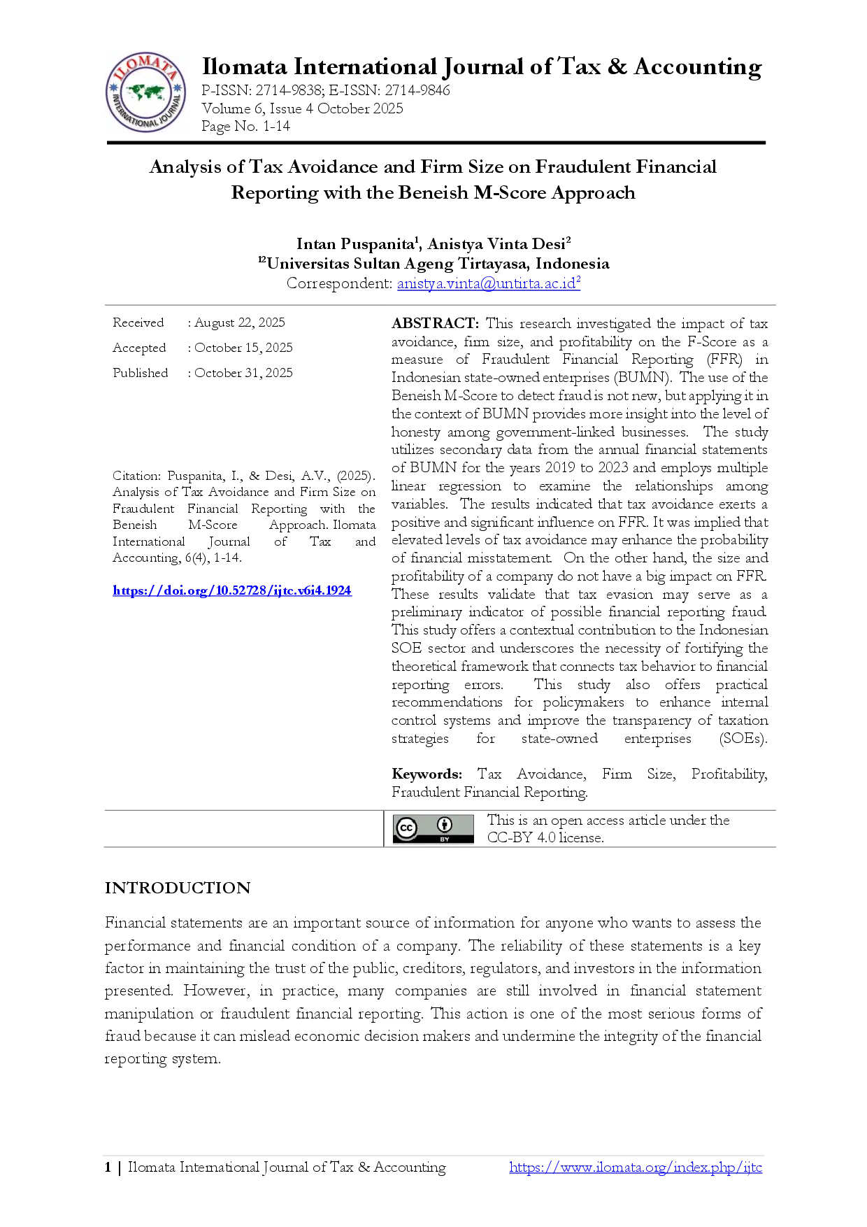 juris Analysis of Tax Avoidance and Firm Size on Fraudulent Financial Reporting with the Beneish M Score Approach