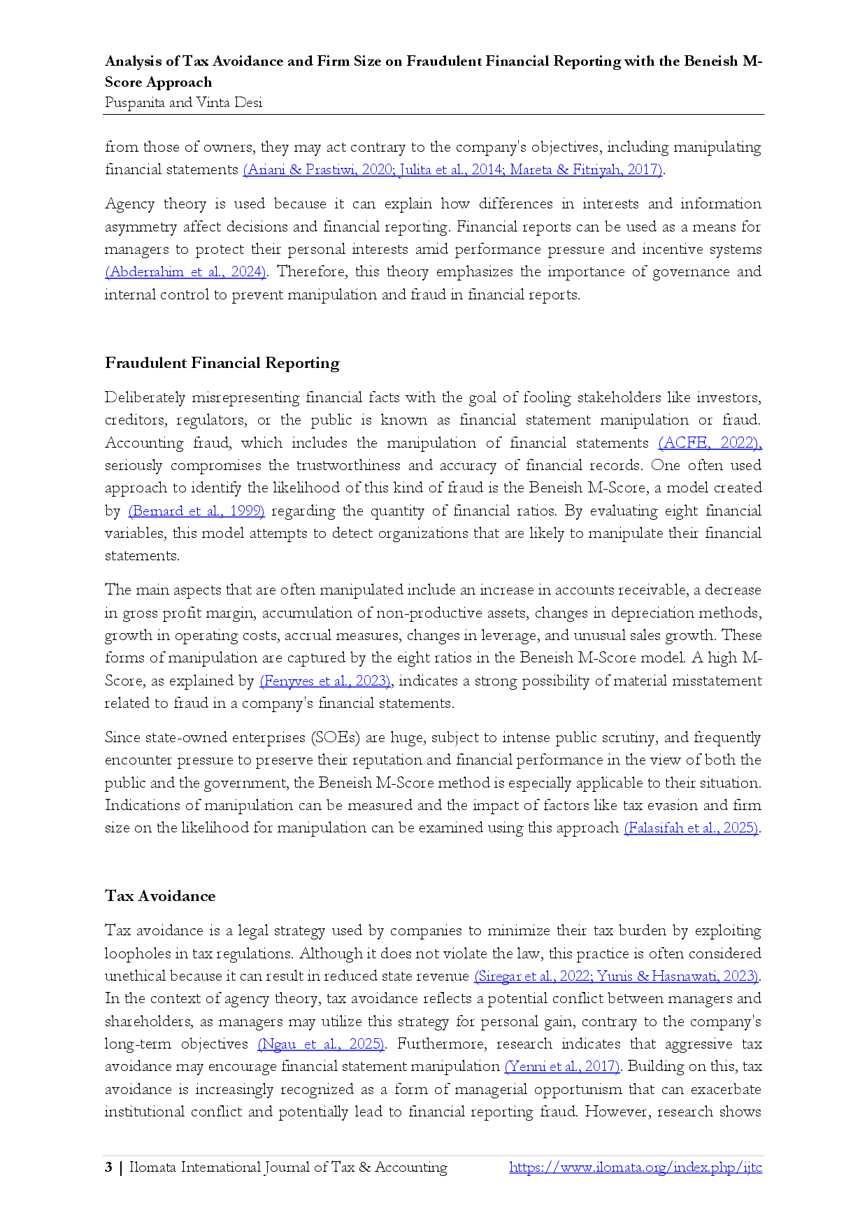 juris Analysis of Tax Avoidance and Firm Size on Fraudulent Financial Reporting with the Beneish M Score Approach