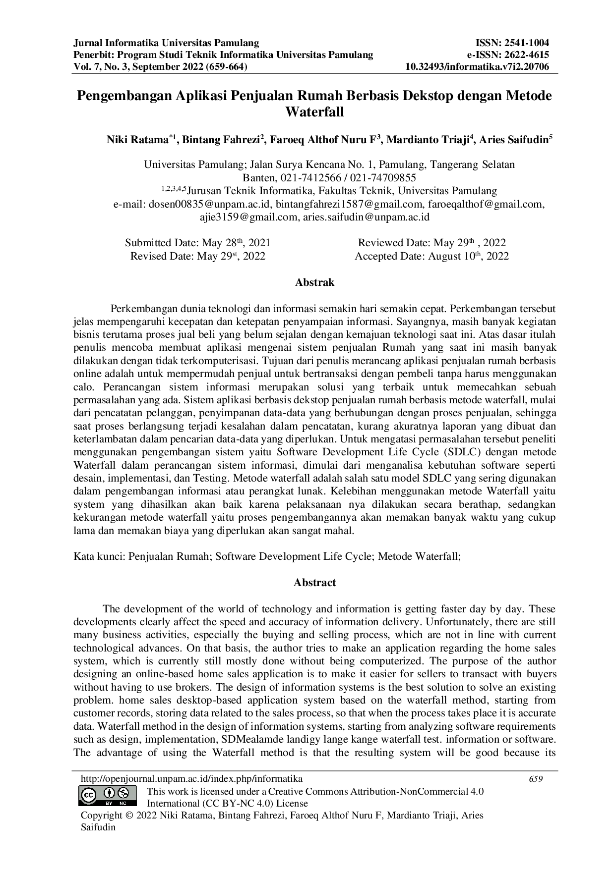 JURIS Pengembangan Aplikasi Penjualan Rumah Berbasis Dekstop dengan Metode Waterfall