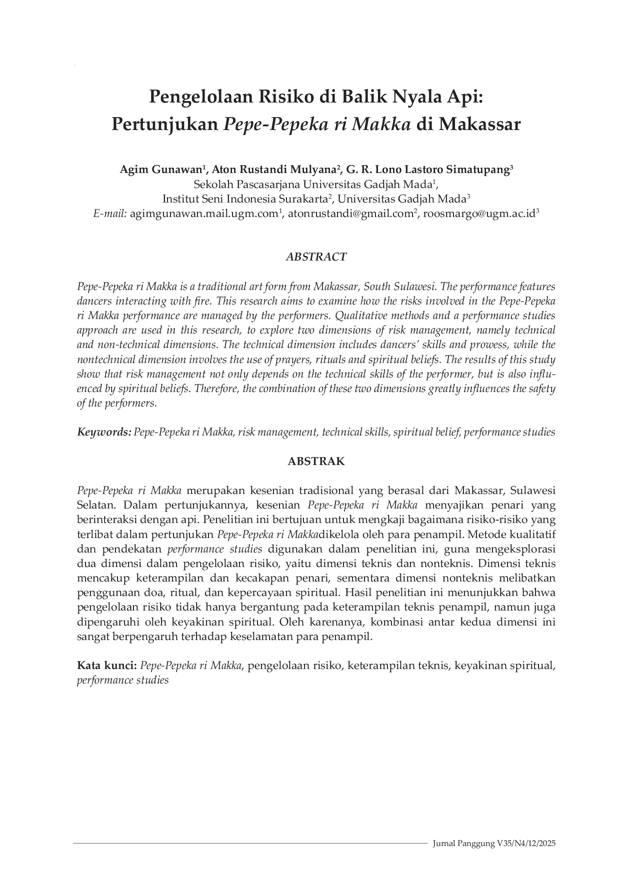 JURIS Pengelolaan Risiko di Balik Nyala Api Pertunjukan Pepe Pepeka ri Makka di Makassar