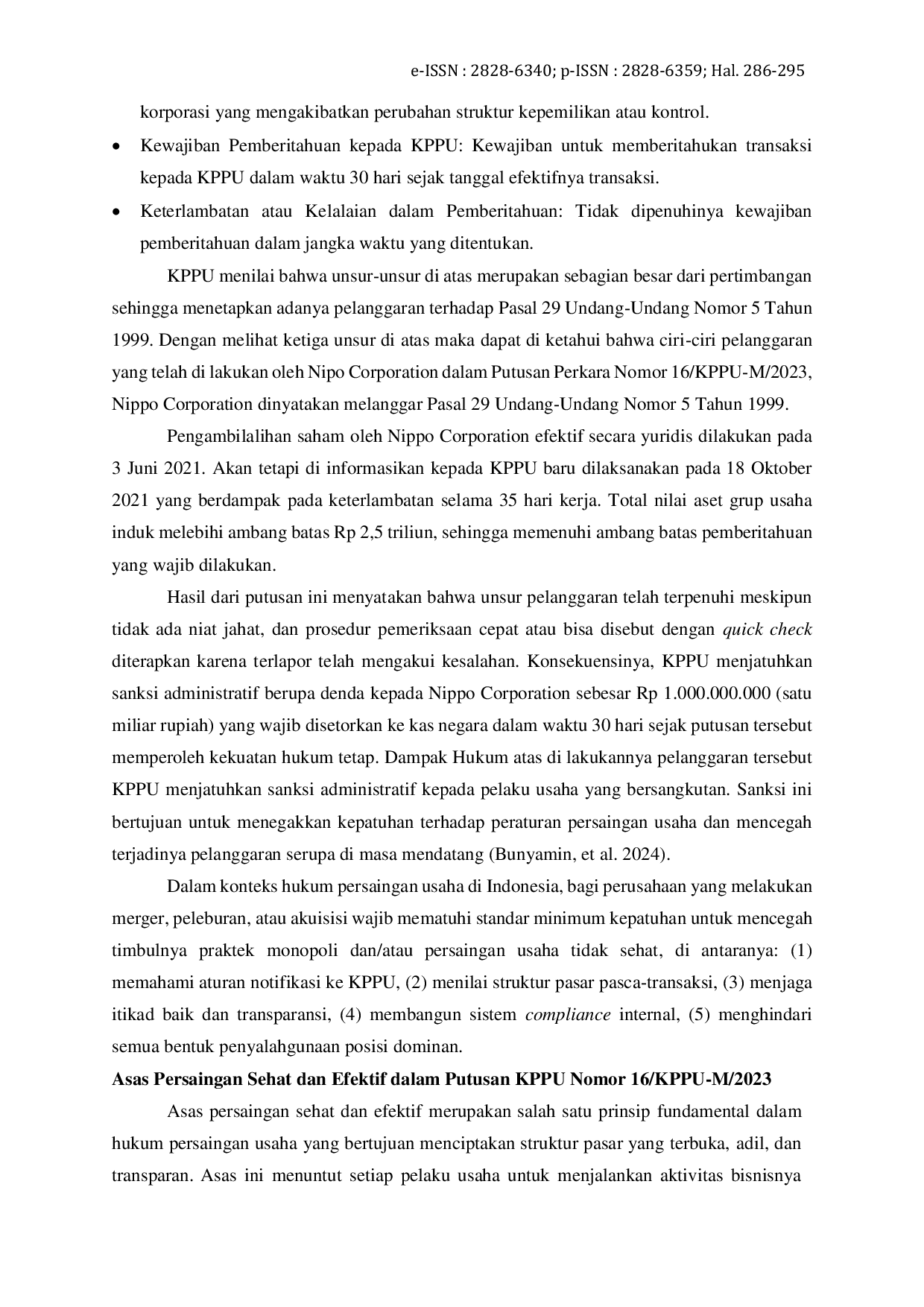 JURIS Analisis Yuridis Dugaan Keterlambatan Notifikasi Akuisisi Oleh Nippo Corporation Studi Kasus Putusan Perkara Nomor 16 KPPU M 2023