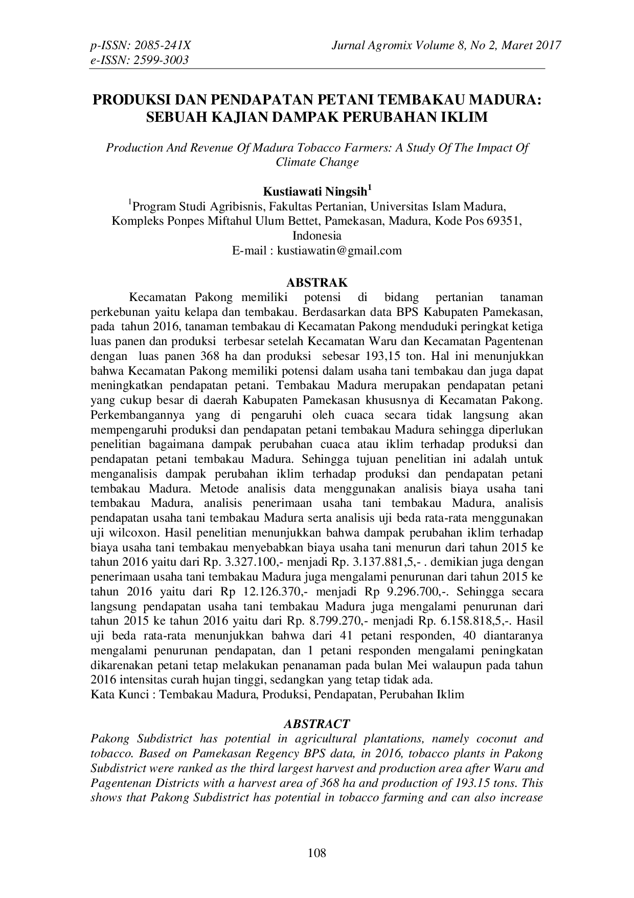 JURIS Produksi Dan Pendapatan Petani Tembakau Madura Sebuah Kajian Dampak Perubahan Iklim
