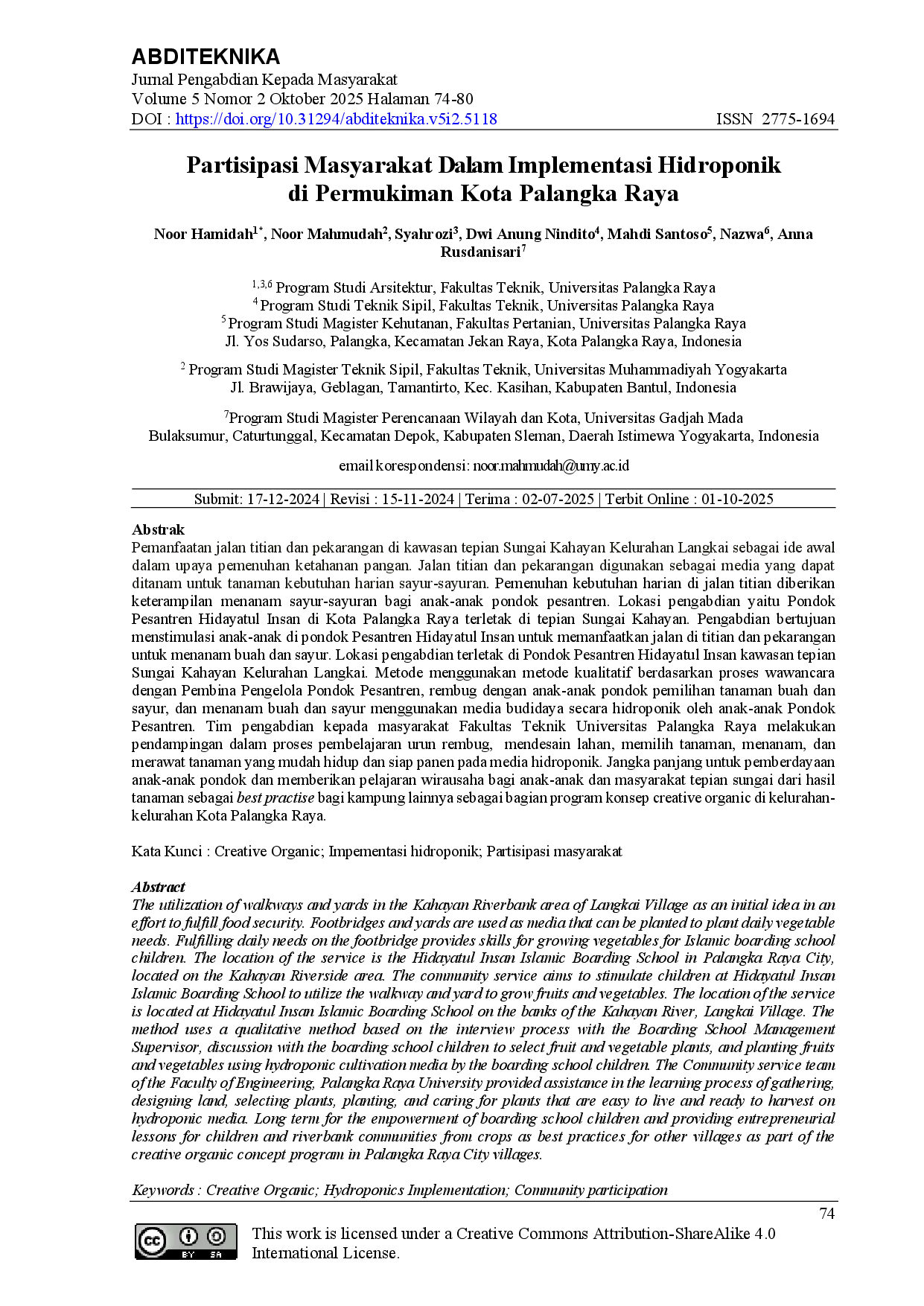 juris Partisipasi Masyarakat Dalam Implementasi Hidroponik Di Permukiman Kota Palangka Raya