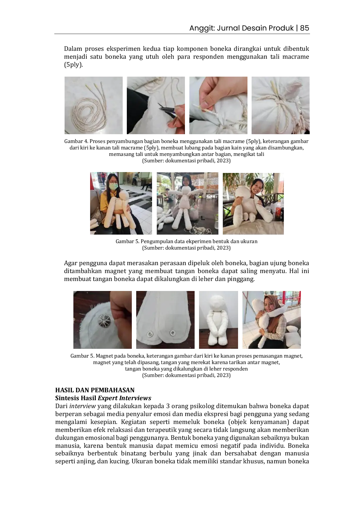 JURIS Eksplorasi Material Ukuran dan Bentuk Boneka Rajut yang Nyaman Dipeluk Sebagai Pemberi Dukungan Emosional