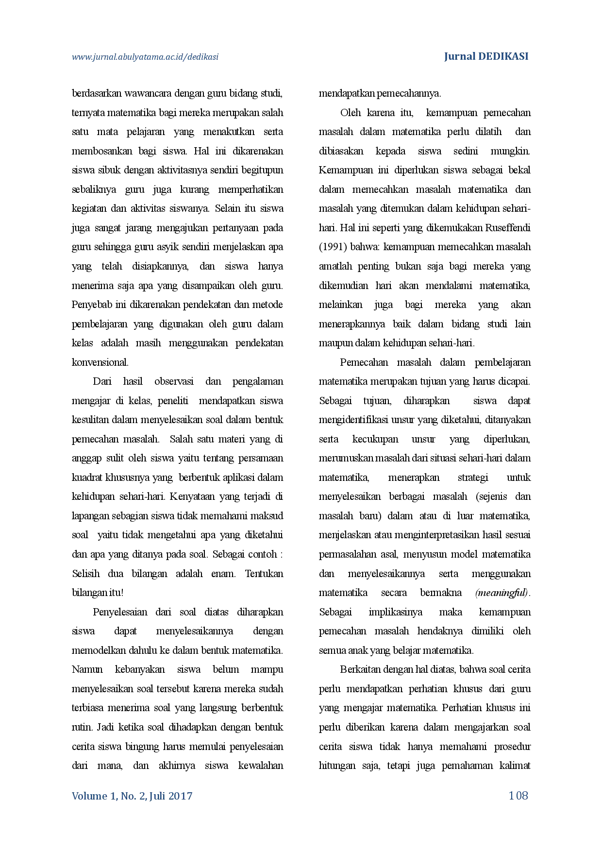 juris Peningkatan Kemampuan Pemecahan Masalah Matematika Siswa Menggunakan Pendekatan Problem Solving