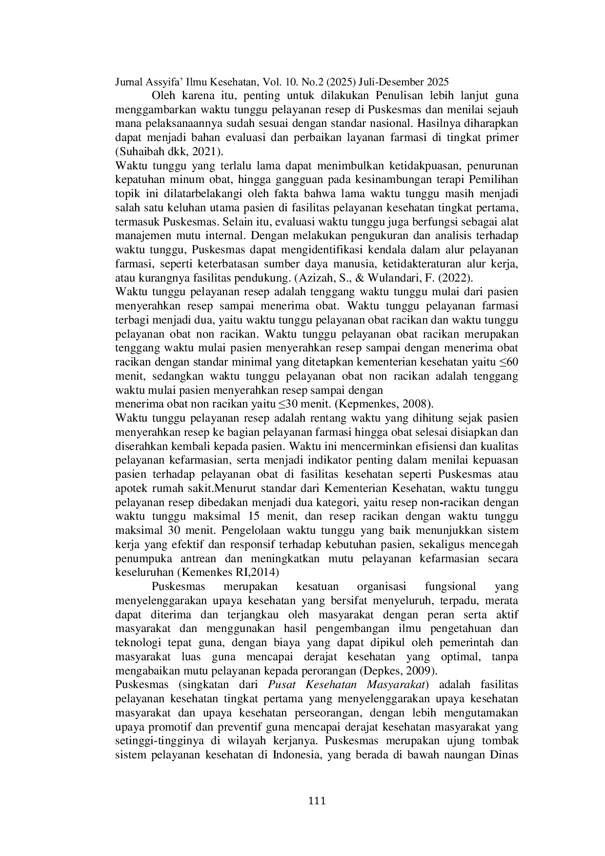 JURIS Gambaran Waktu Tunggu Pelayanan Resep Di Pukesmas Muara Satu Lhokseumawe