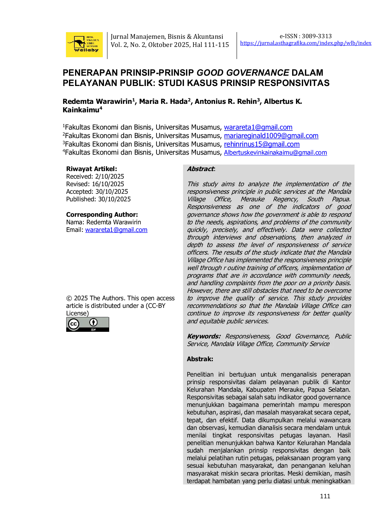 JURIS Penerapan Prinsip Prinsip Good Governance Dalam Pelayanan Publik Studi Kasus Prinsip Responsivitas