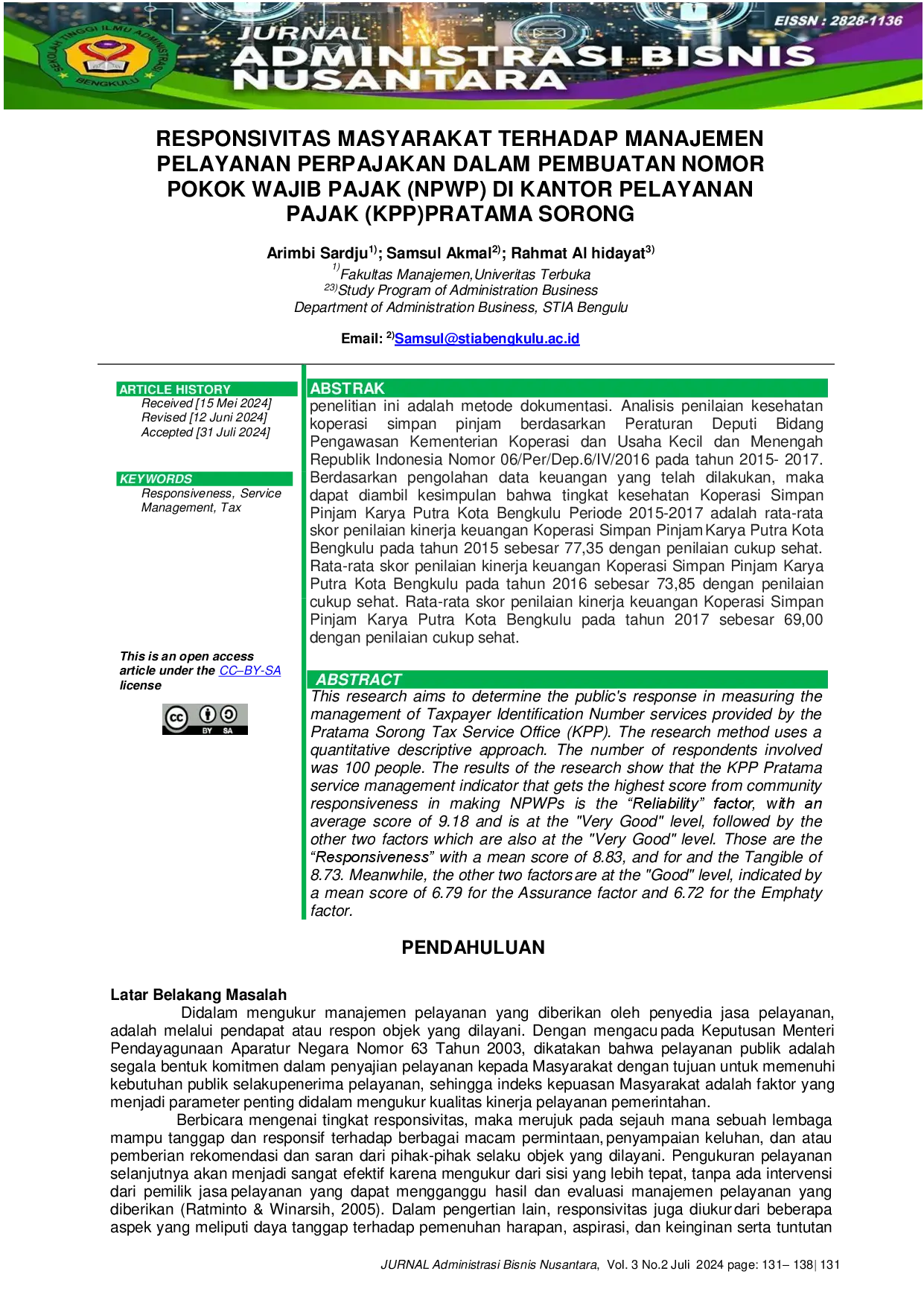 juris Responsivitas Masyarakat Terhadap Manajemen Pelayanan Perpajakan Dalam Pembuatan Nomor Pokok Wajib Pajak NPWP Di Kantor Pelayanan Pajak KPP Pratama Sorong