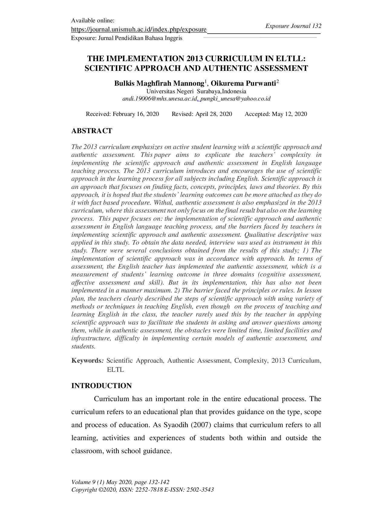 JURIS The Implementation 2013 Curriculum In ELTLL Scientific Approach And Authentic Assessment