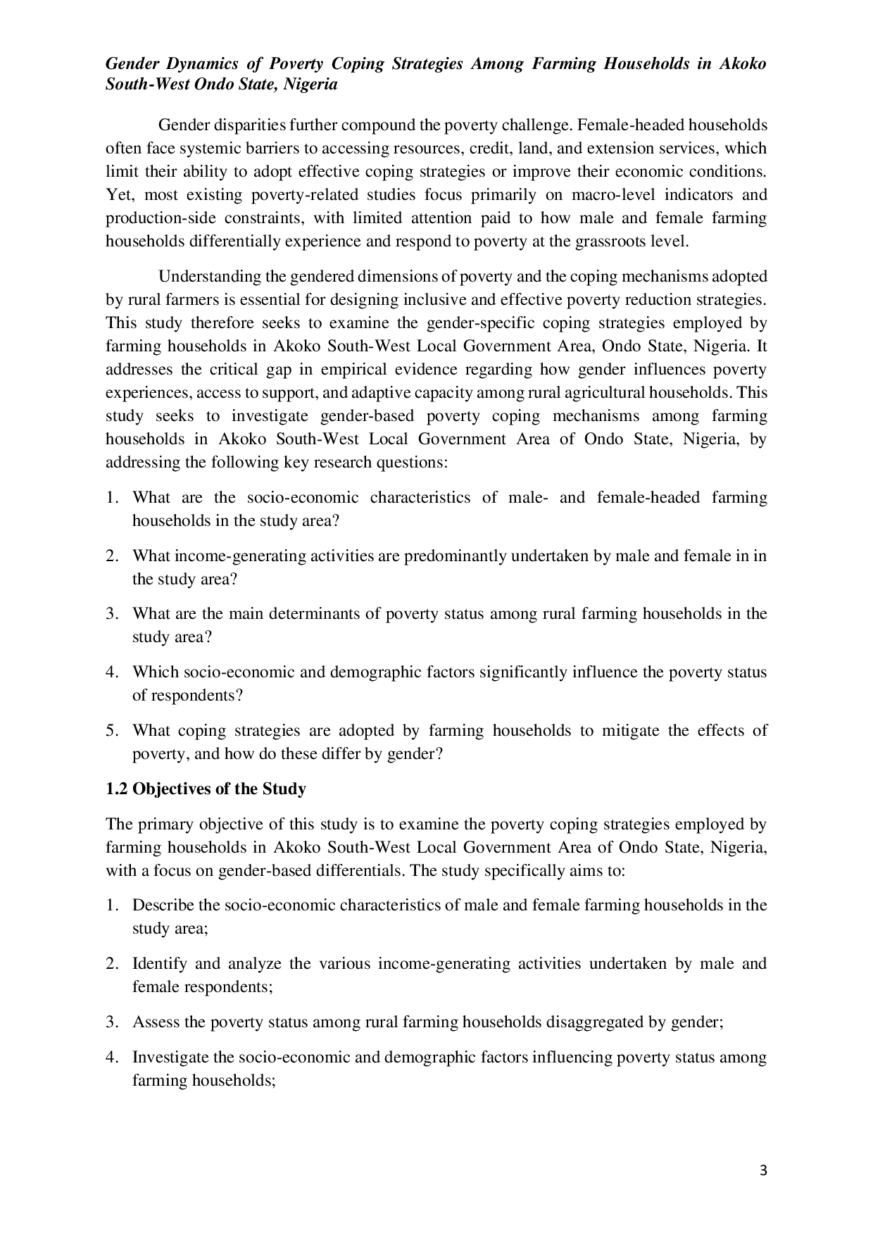 JURIS Gender Dynamics of Poverty Coping Strategies Among Farming Households in Akoko South West Ondo State Nigeria