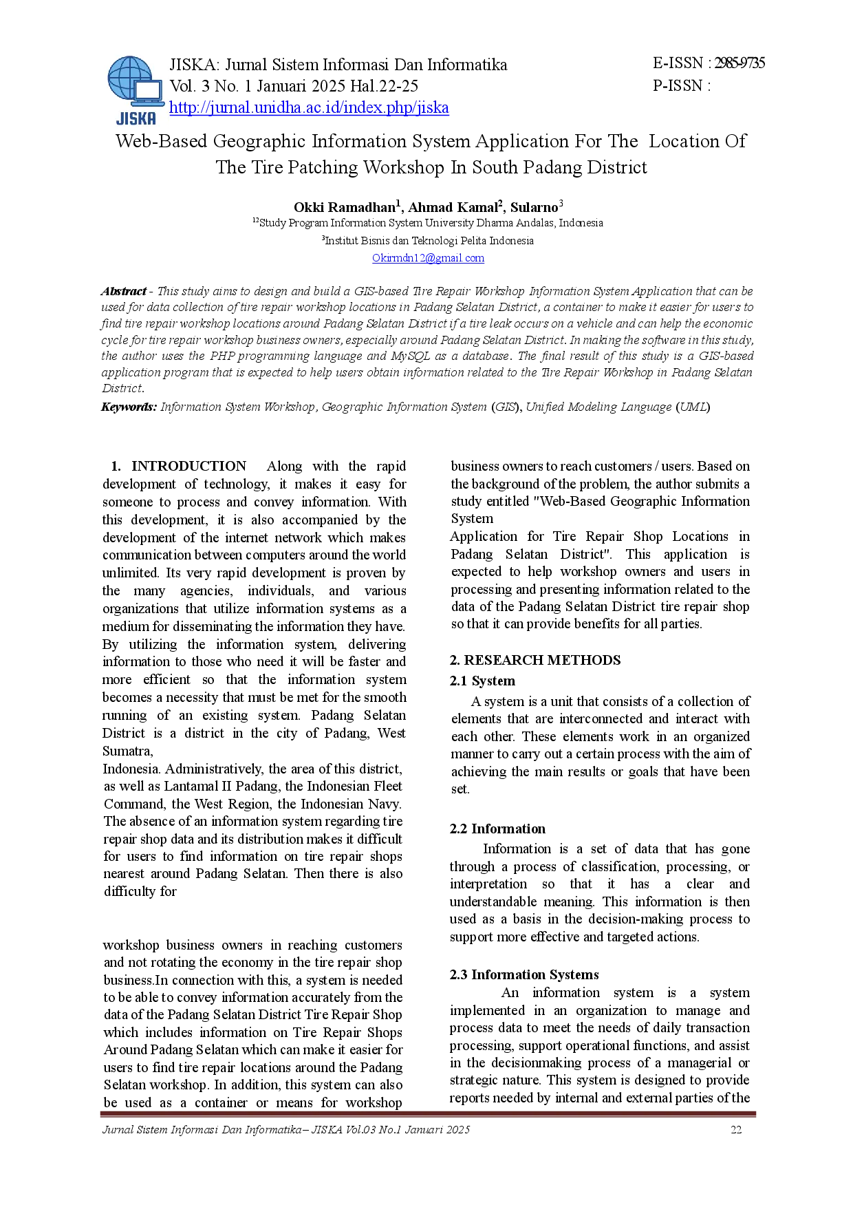 juris Web Based Geographic Information System Application For The Location Of The Tire Patching Workshop In South Padang District