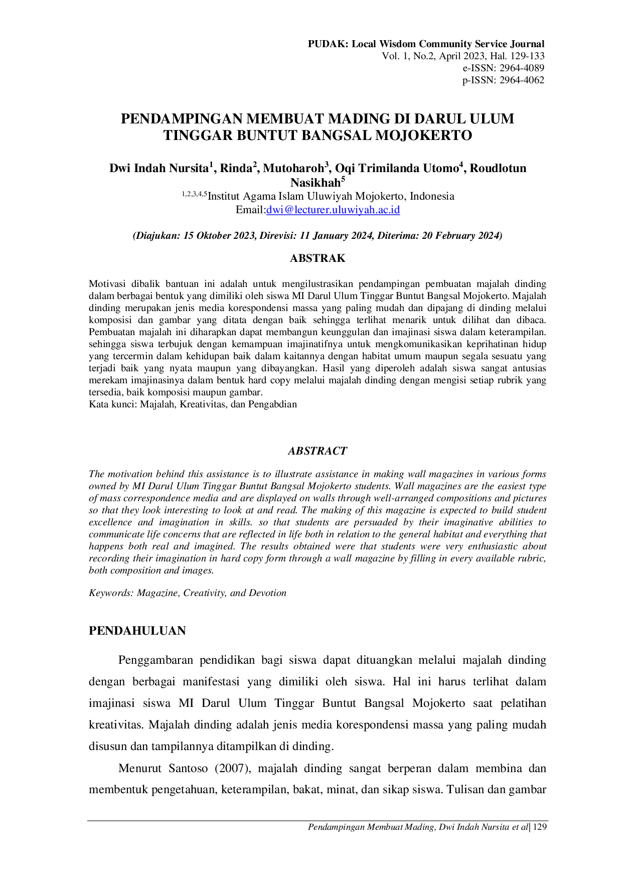 JURIS Pendampingan Membuat Mading Di Darul Ulum Tinggar Buntut Bangsal Mojokerto
