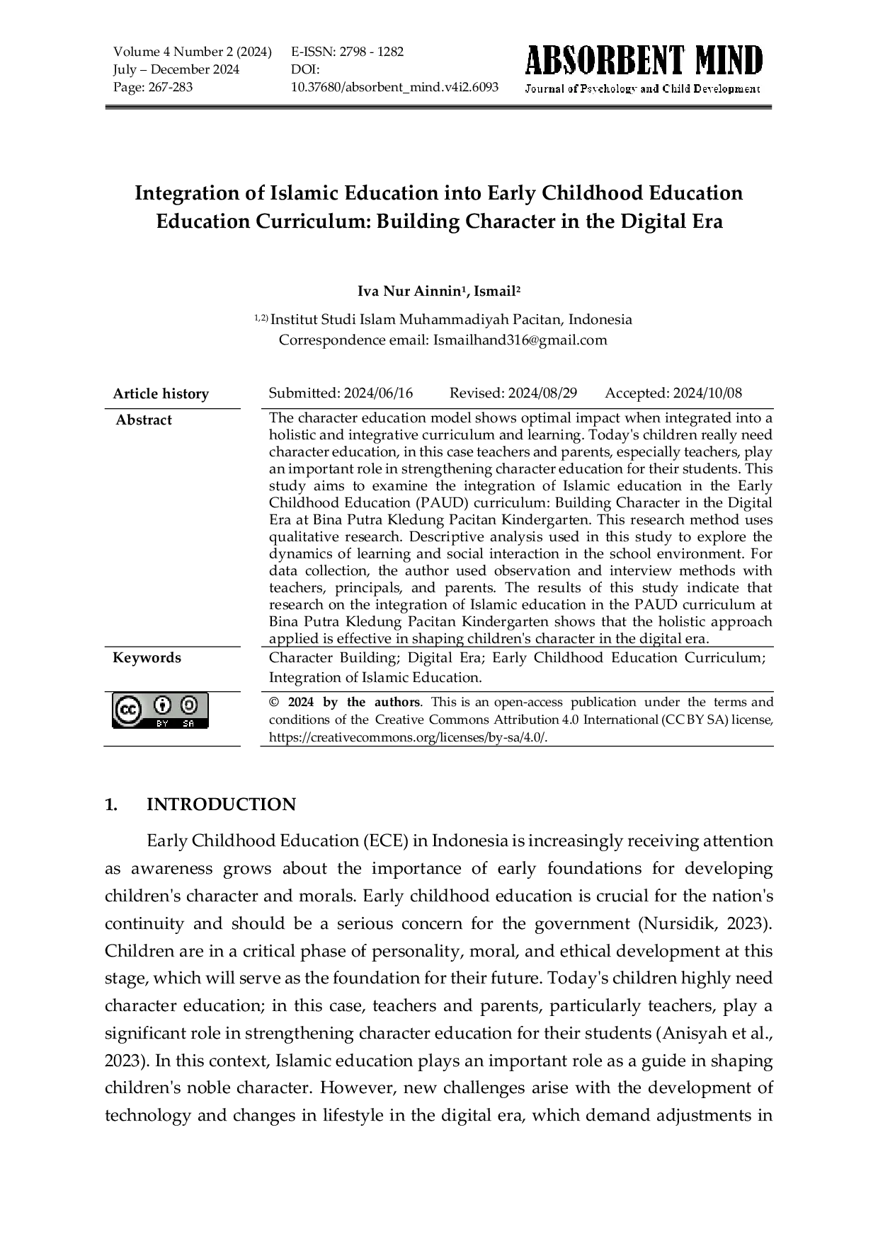 JURIS Integration of Islamic Education into Early Childhood Education Education Curriculum Building Character in the Digital Era