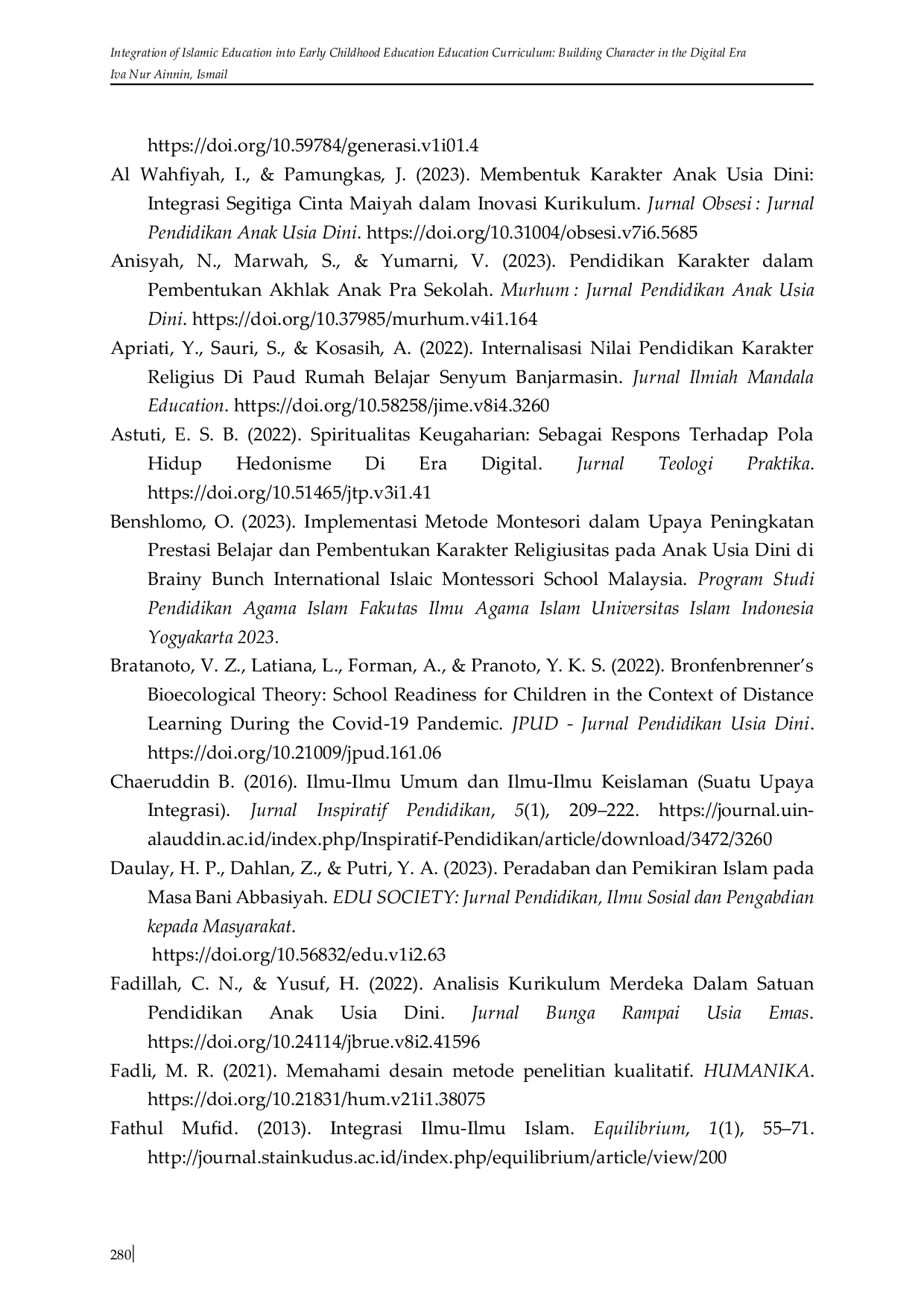 JURIS Integration of Islamic Education into Early Childhood Education Education Curriculum Building Character in the Digital Era
