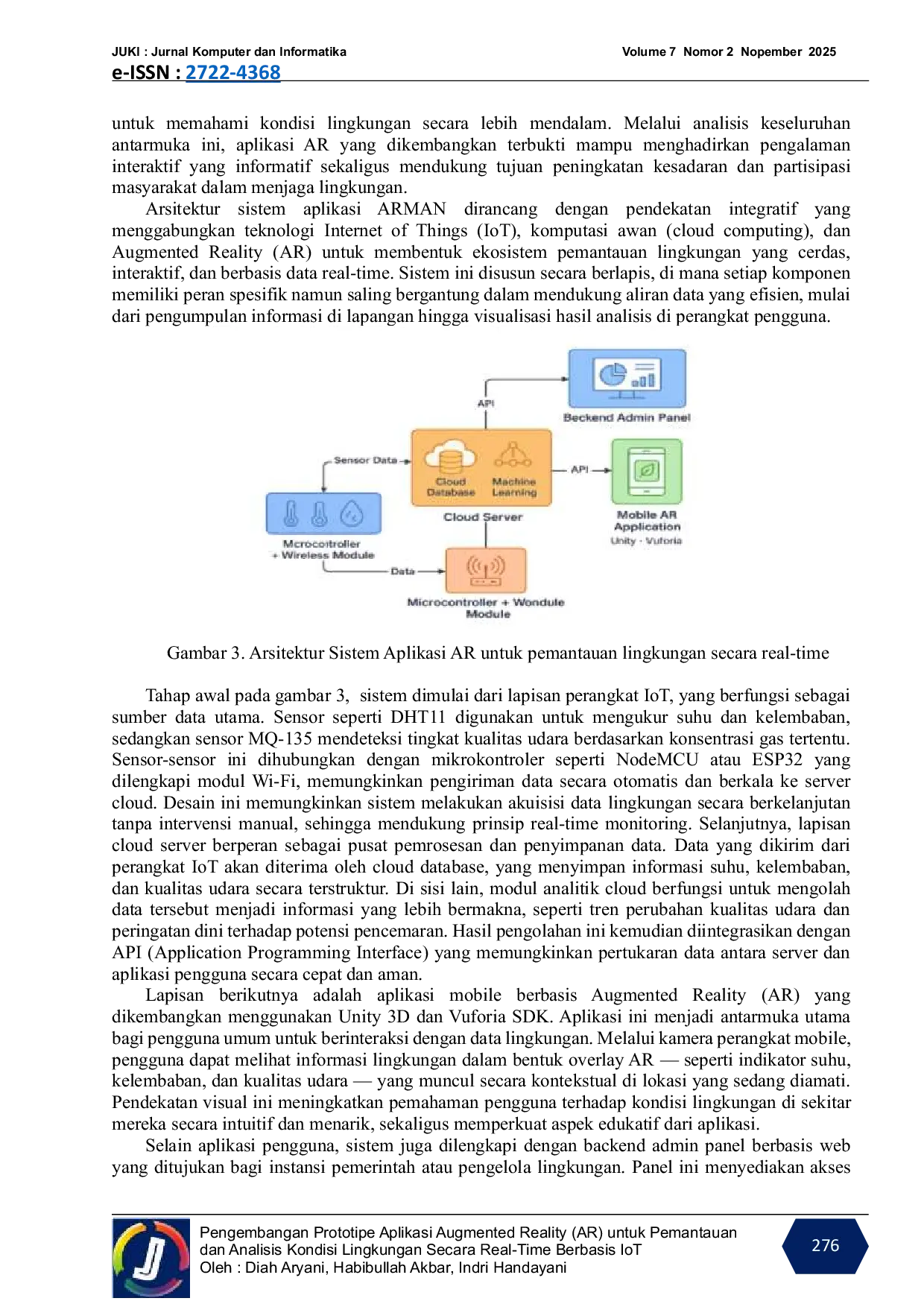 JURIS Pengembangan Prototipe Aplikasi Augmented Reality AR untuk Pemantauan dan Analisis Kondisi Lingkungan Secara Real Time Berbasis IoT