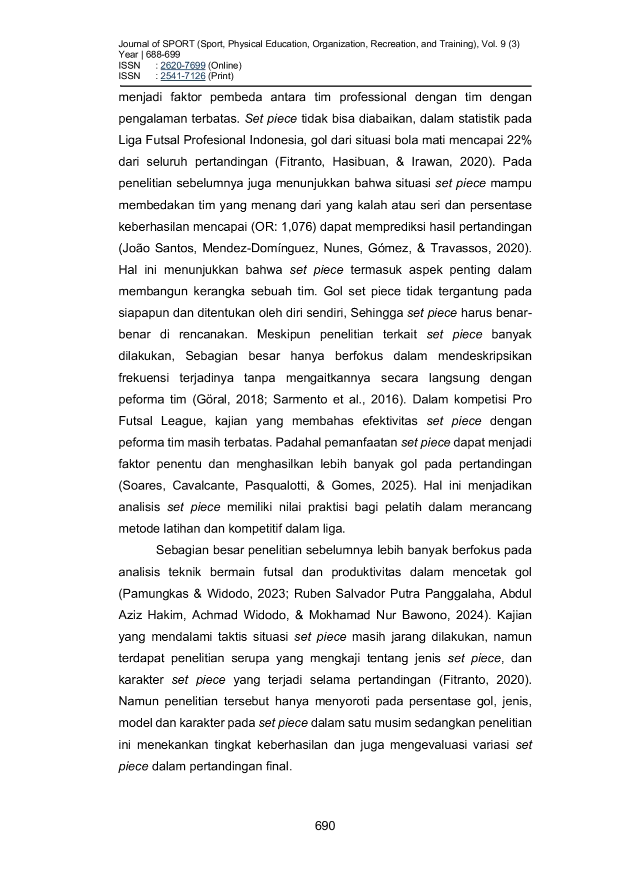 JURIS Analisis Strategi Set Piece pada Babak Final Pro Futsal League 2025