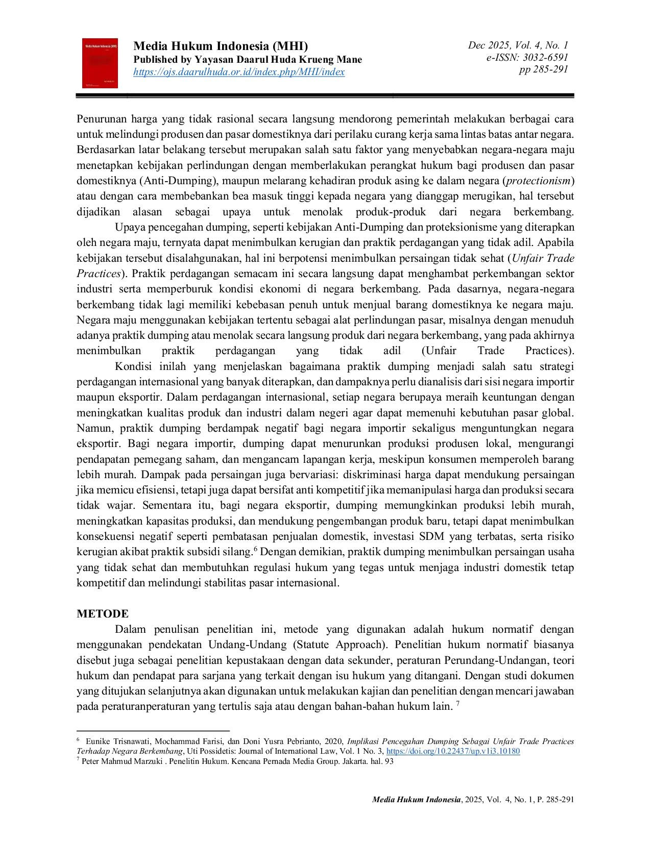 JURIS Tinjauan Kebijakan Anti Dumping Indonesia dalam Menghadapi Praktik Perdagangan Tidak Adil terhadap Negara Berkembang