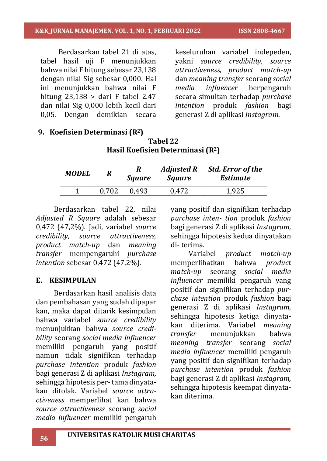 JURIS Pengaruh Social Media Influencer Terhadap Purchase Intention Produk Fashion Bagi Generasi Z Di Aplikasi Instagram