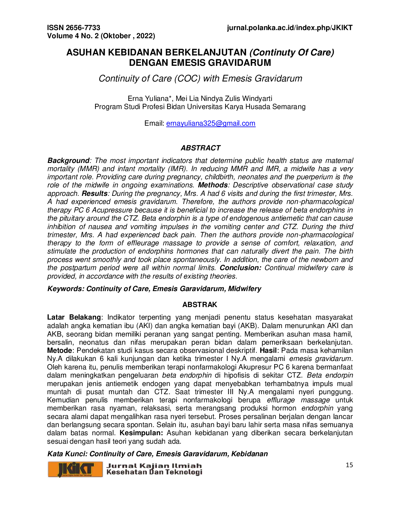JURIS ASUHAN KEBIDANAN BERKELANJUTAN Continuty Of Care DENGAN EMESIS GRAVIDARUM