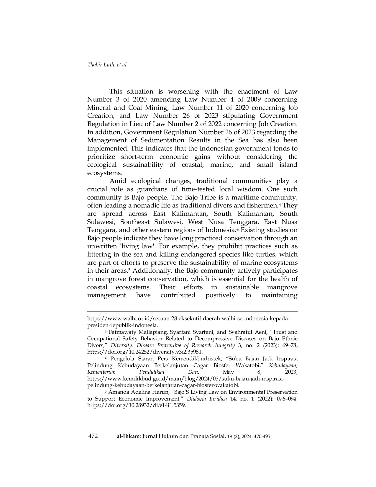 JURIS Ecological Wisdom of The Bajo Tribe in The Perspective of Fiqh al Bi ah and Green Constitution