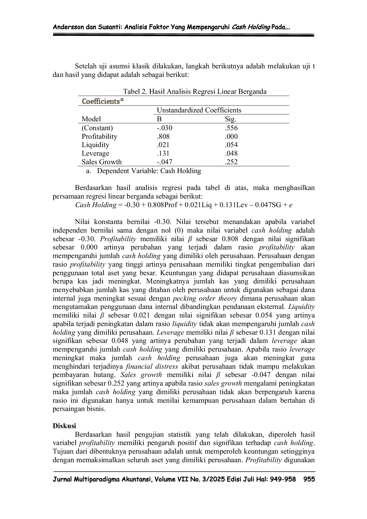 JURIS Analisis Faktor yang Mempengaruhi Cash Holding pada Perusahaan Sektor Konsumen Primer