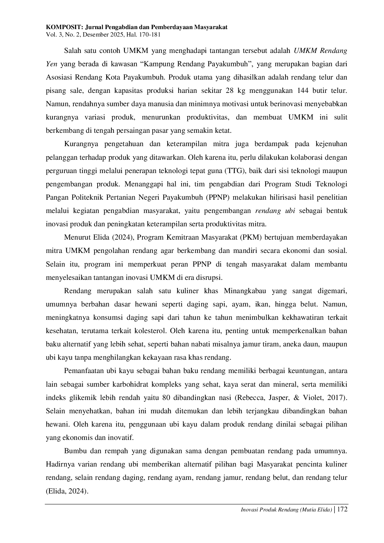 JURIS Inovasi Produk Rendang Ubi Pada UKM Rendang Yen Sebagai Strategi Menghadapi Era Disruspsi