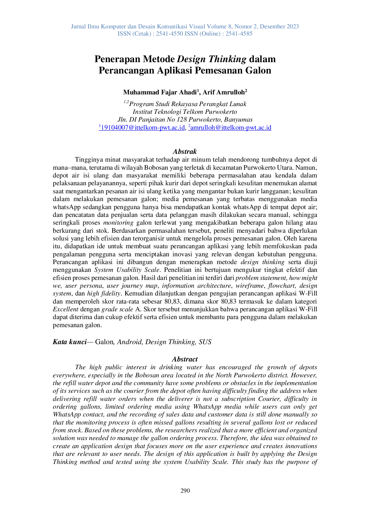 JURIS Application of the Design Thinking Method in Designing Gallon Ordering Applications