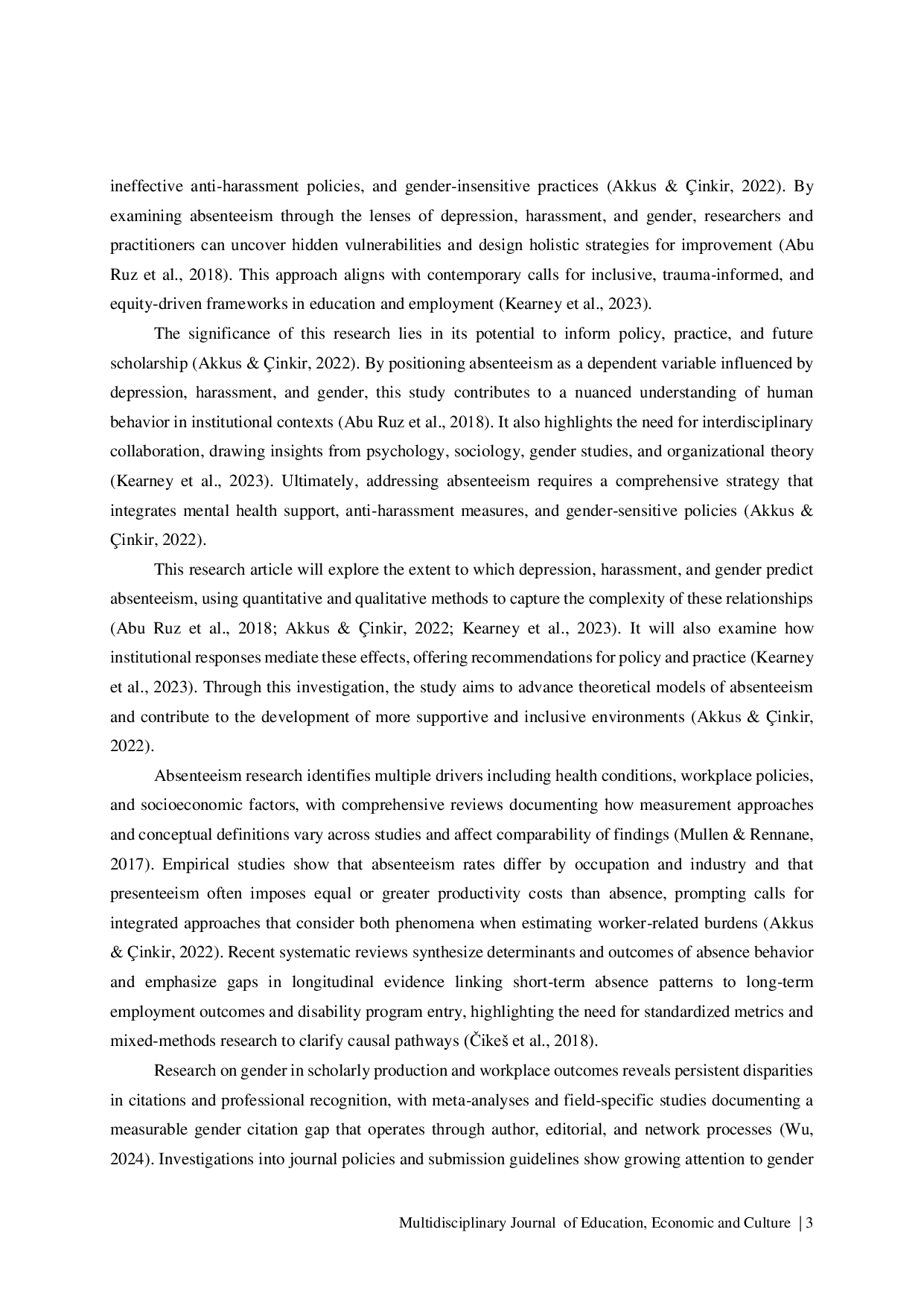 JURIS Depression Harassment and Gender as Determinants of Absenteeism