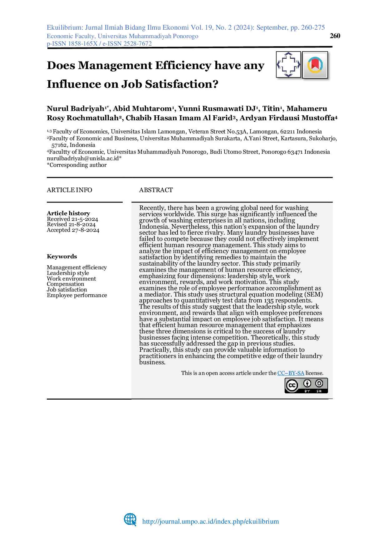 JURIS Does Management Efficiency have any Influence on Job Satisfaction