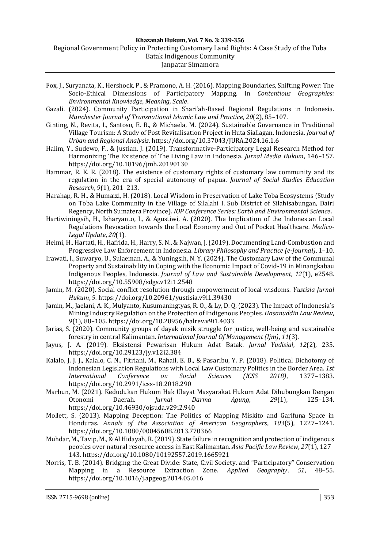 JURIS Regional Government Policy in Protecting Customary Land Rights A Case Study of the Toba Batak Indigenous Community