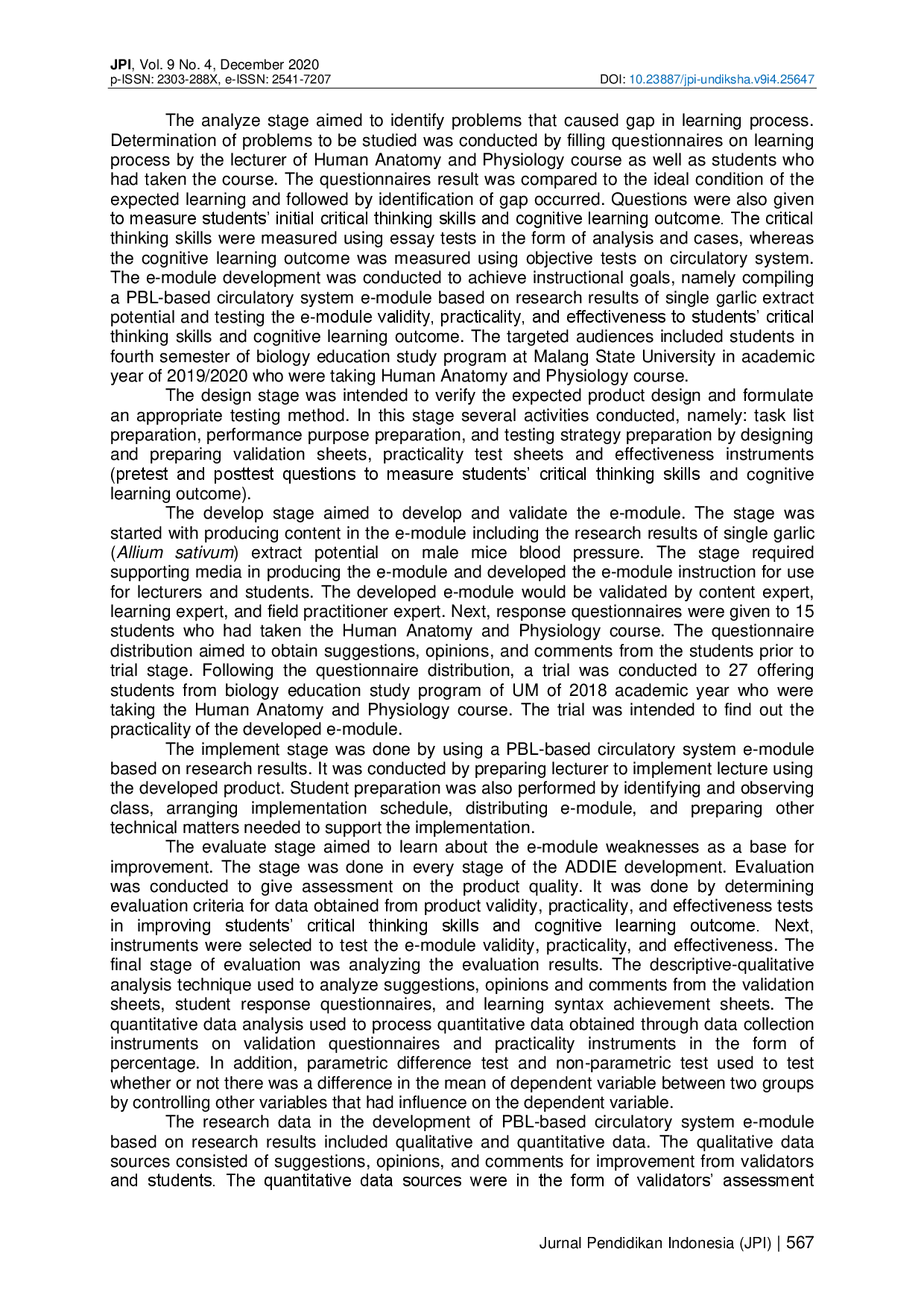 juris A PBL Based Circulatory System E Module Based on Research Results to Improve Students Critical Thinking Skills and Cognitive Learning Outcome