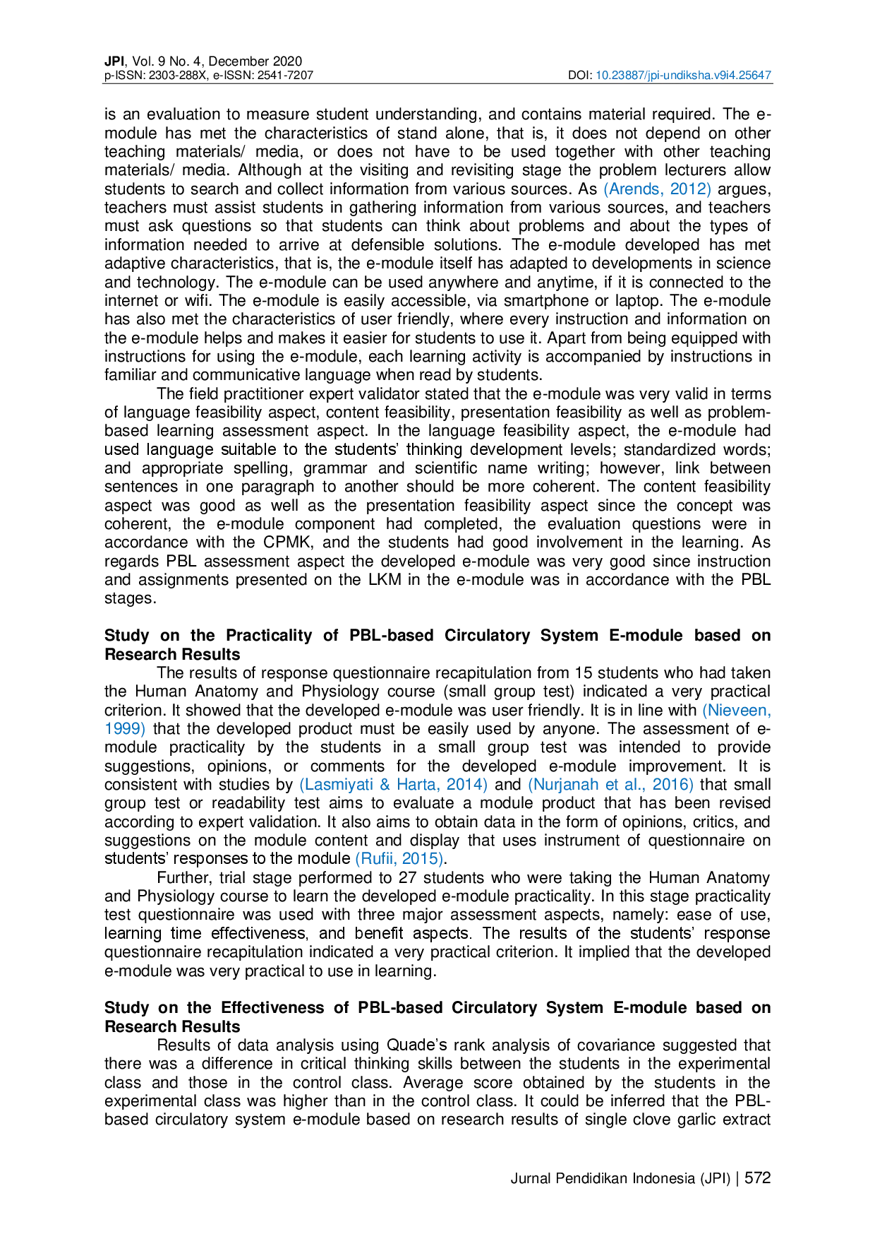 juris A PBL Based Circulatory System E Module Based on Research Results to Improve Students Critical Thinking Skills and Cognitive Learning Outcome