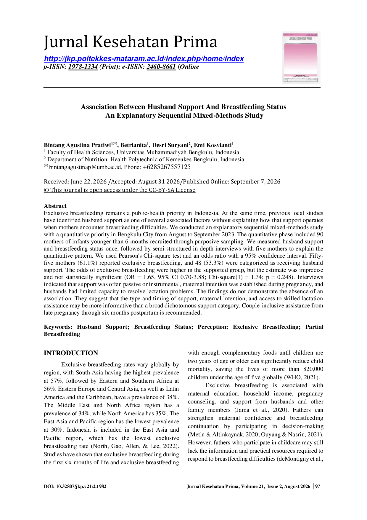 JURIS Association Between Husband Support And Breastfeeding Status An Explanatory Sequential Mixed Methods Study