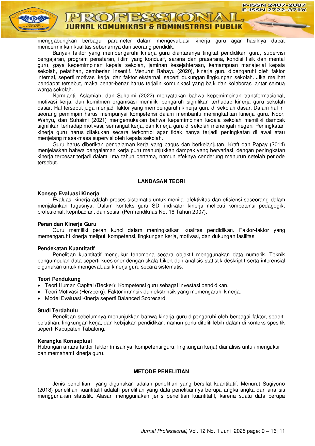 JURIS Evaluasi Kinerja Guru SD Di Kabupaten Tabalong Menggunakan Metode Kuantitatif