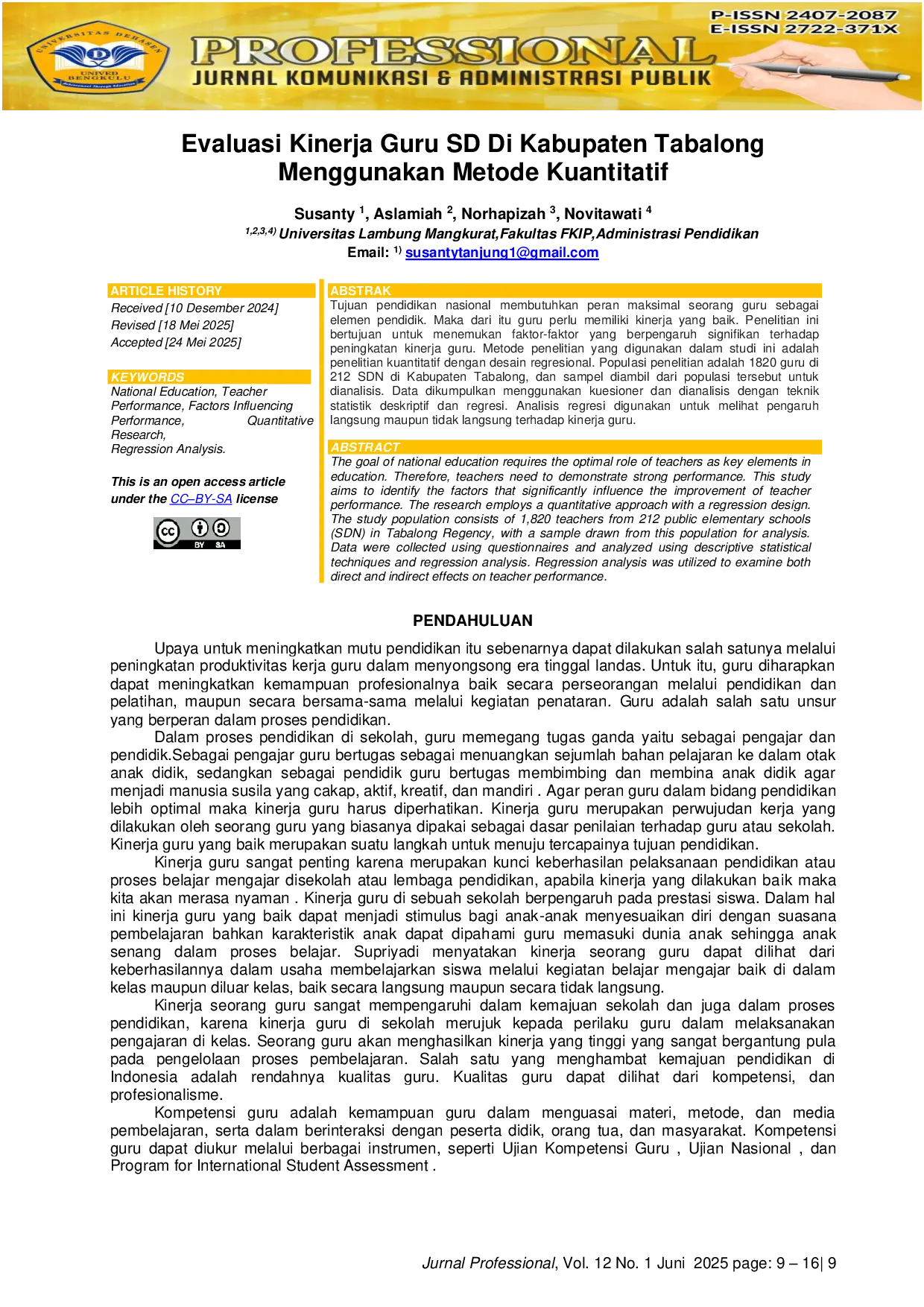 JURIS Evaluasi Kinerja Guru SD Di Kabupaten Tabalong Menggunakan Metode Kuantitatif