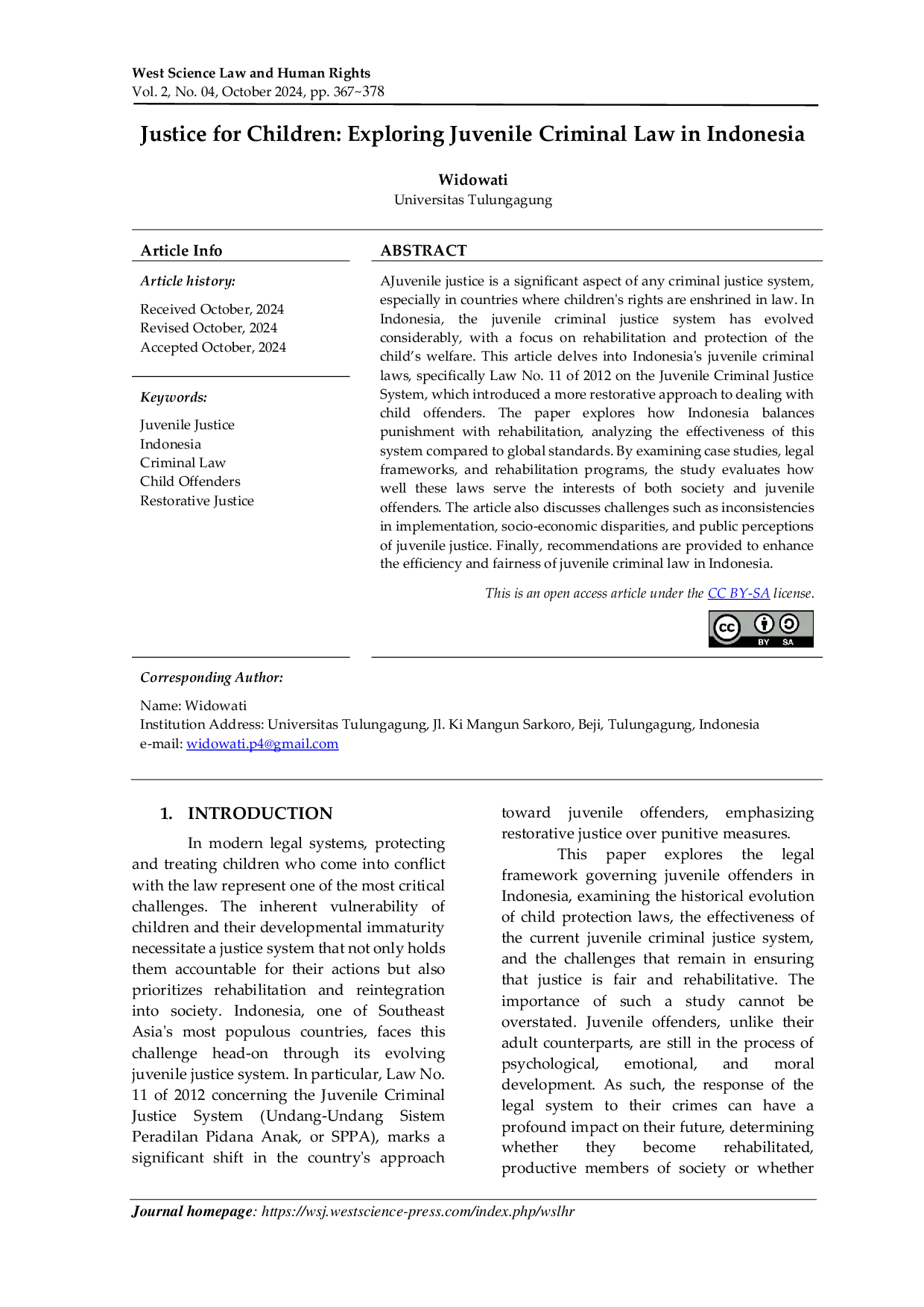 JURIS Justice for Children Exploring Juvenile Criminal Law in Indonesia