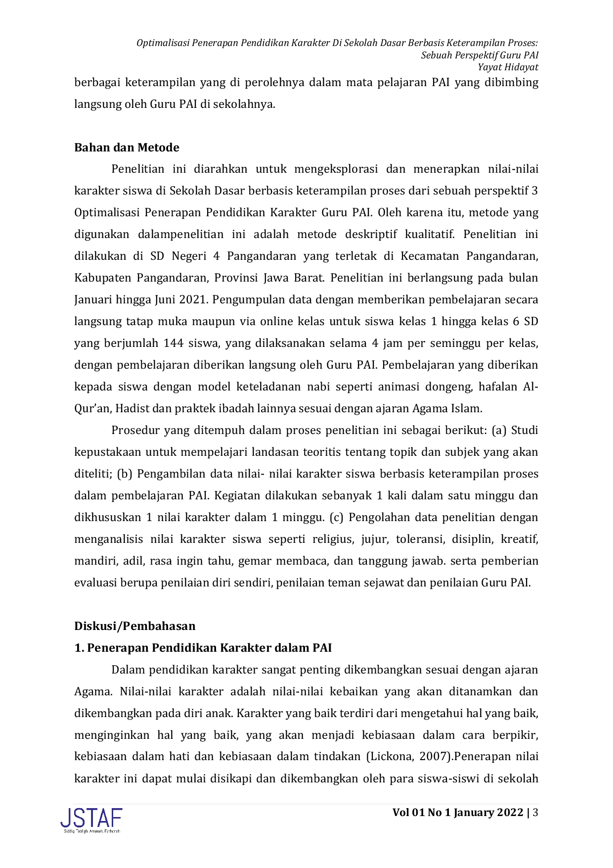 JURIS Optimalisasi Penerapan Pendidikan Karakter di Sekolah Dasar Berbasis Keterampilan Proses Sebuah Perspektif Guru PAI
