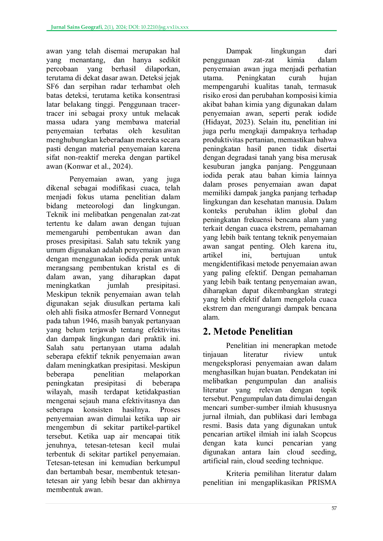 JURIS Optimalisasi Metode Penyemaian Awan untuk Meningkatkan Curah Hujan