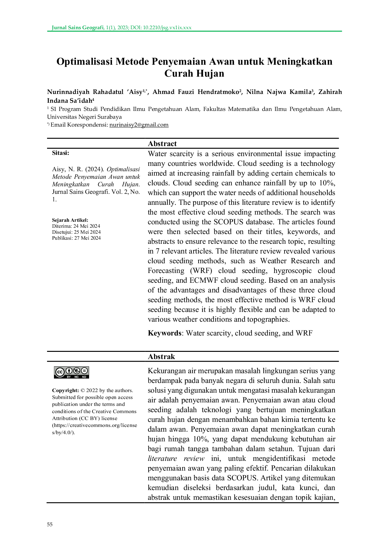 JURIS Optimalisasi Metode Penyemaian Awan untuk Meningkatkan Curah Hujan
