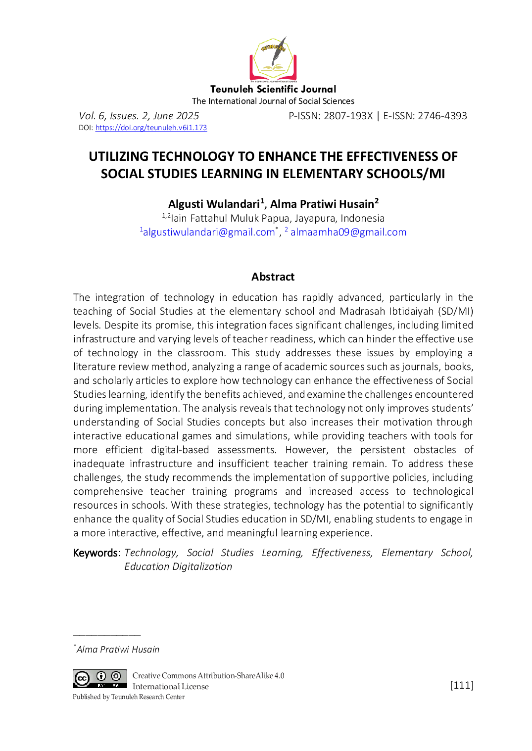JURIS Utilizing Technology to Enhance the Effectiveness of Social Studies Learning in Elementary Schools Mi