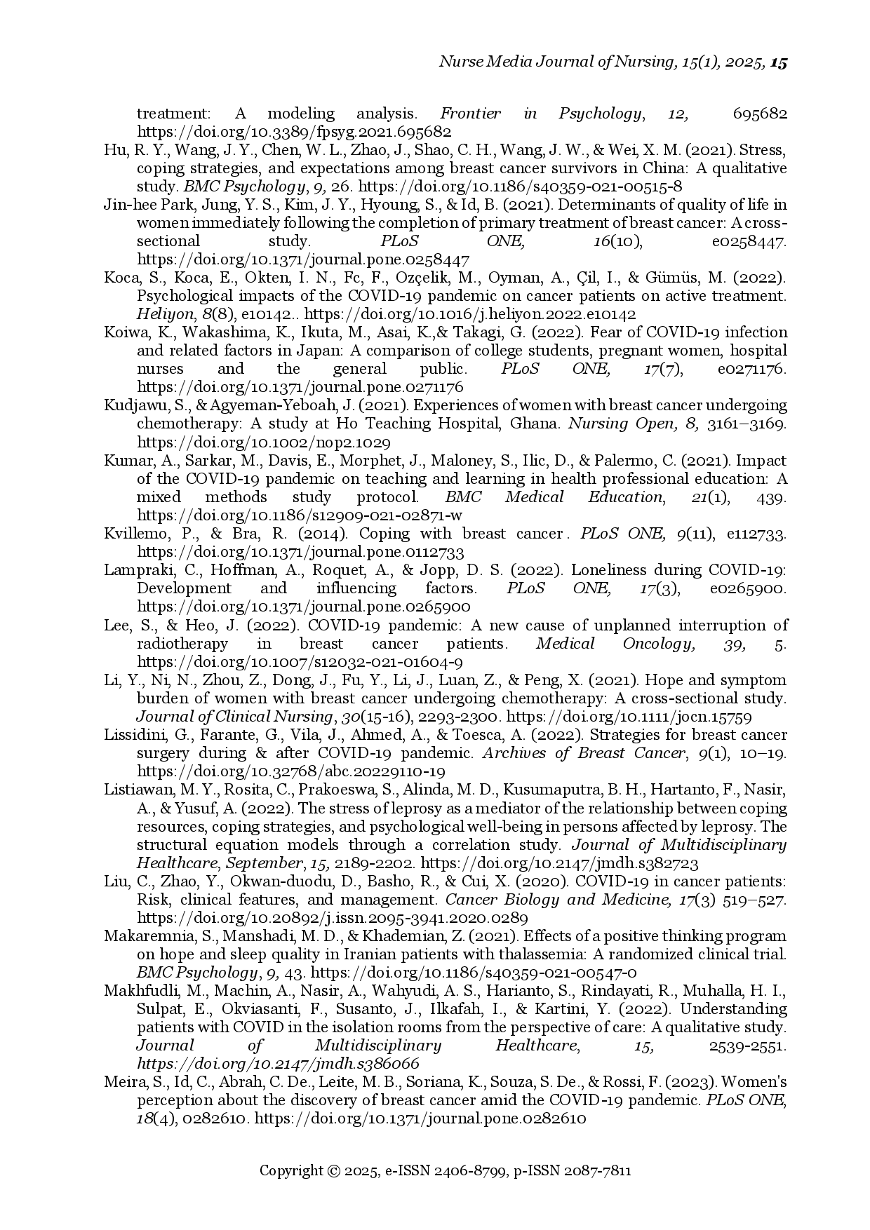 juris Strategi Koping Wanita Dengan Kanker Payudara Yang Melalui Kimoterapi Selama Pandemi Covid 19 Sebuah Studi Kualitatif