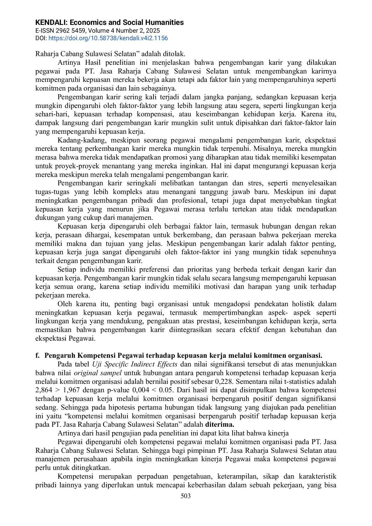 JURIS Pengaruh Kompetensi Dan Pengembangan Karir Terhadap Kepuasan Kerja Pegawai Melalui Komitmen Organisasional Pada PT Jasa Raharja Cabang Sulawesi Selatan