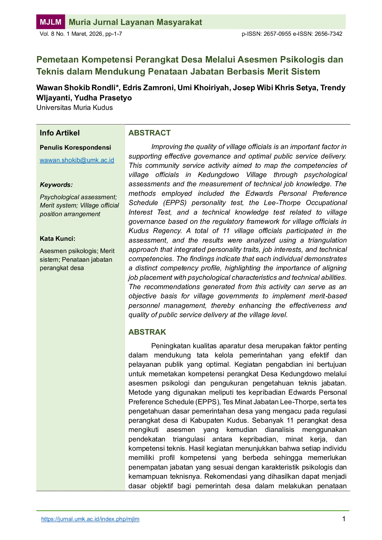 JURIS Competency Mapping of Village Officials through Psychological and Technical Assessments to Support Merit Based Position Structuring