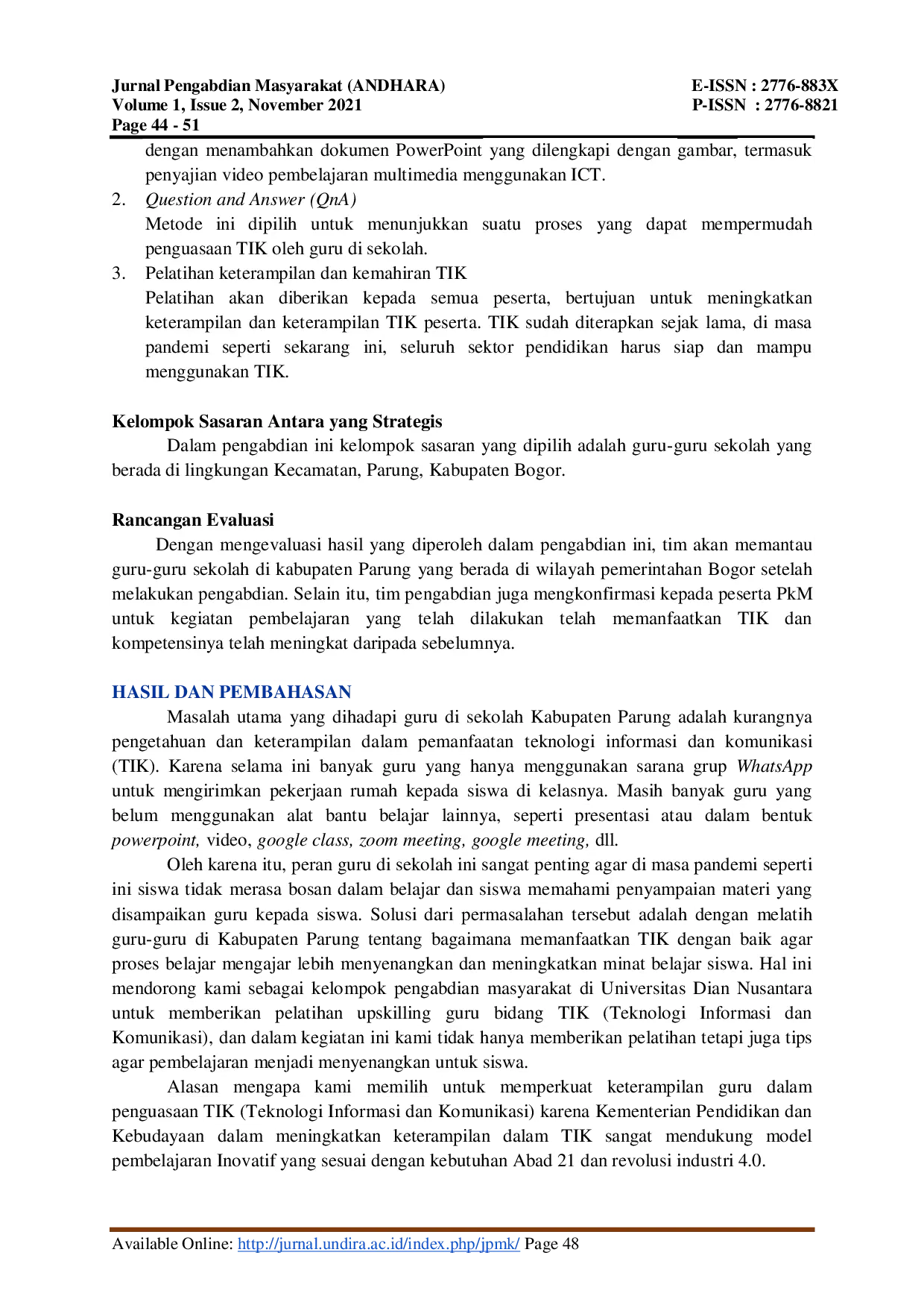 JURIS Peningkatan Kompetensi Guru Dalam Penguasaan TIK Teknologi Informasi dan Komunikasi Di Tengah Pandemi COVID 19
