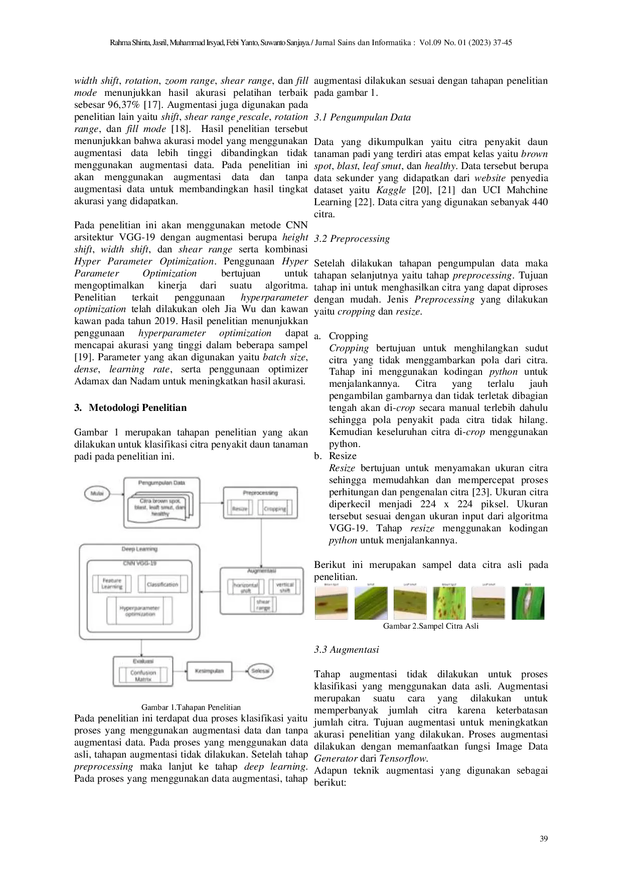 JURIS Klasifikasi Citra Penyakit Daun Tanaman Padi Menggunakan CNN dengan Arsitektur VGG 19