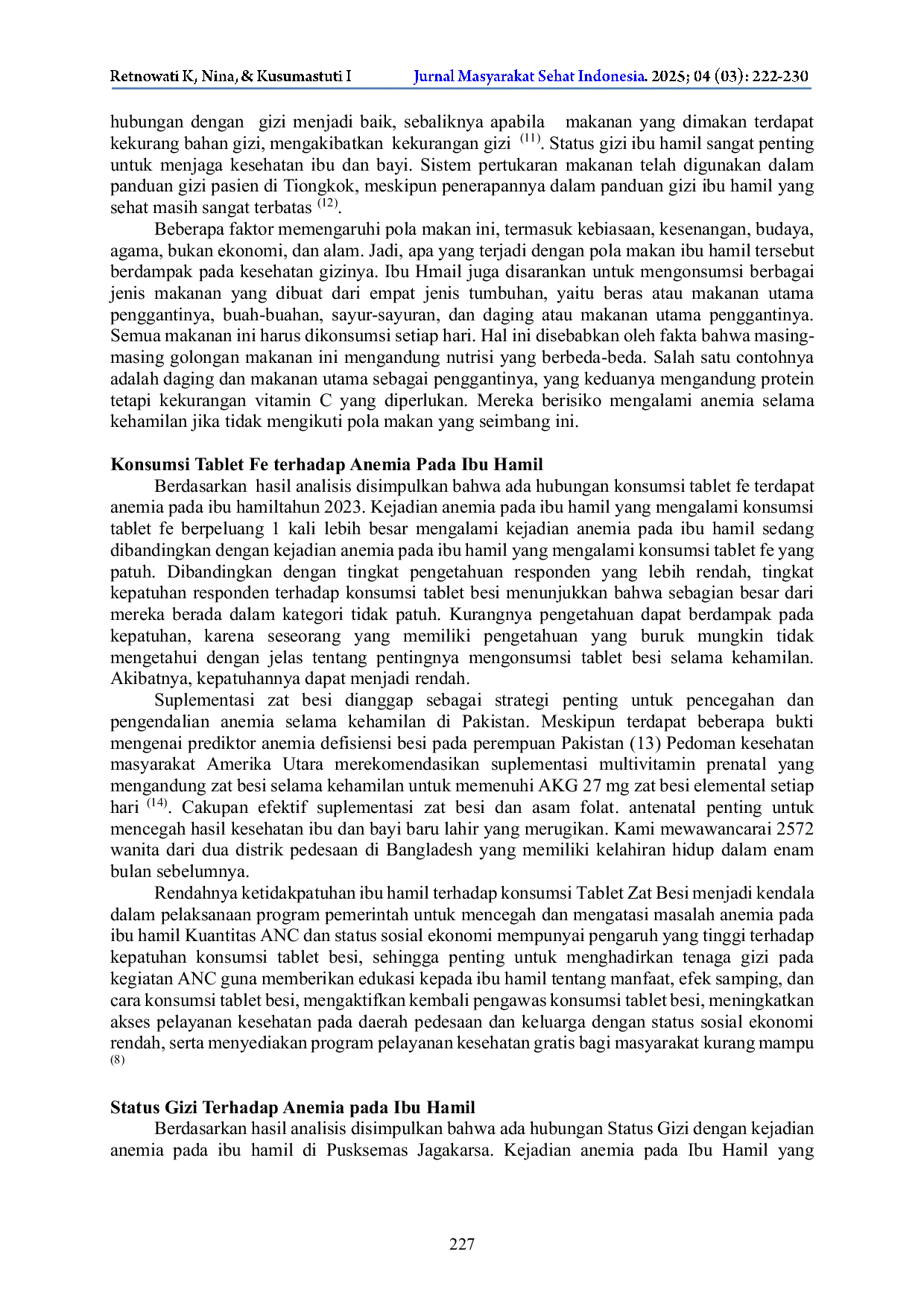 JURIS Pengaruh Pola Makan Tingkat Pendidikan Paritas Jarak Kehamilan Konsumsi Tablet Fe dan Status Gizi terhadap Kejadian Anemia pada Ibu Hamil