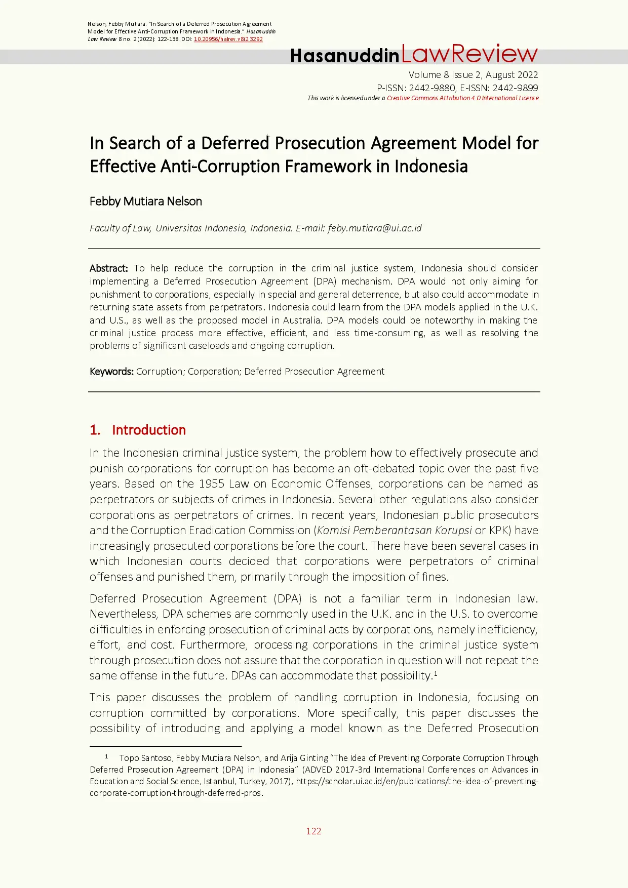 juris In Search Of A Deferred Prosecution Agreement Model For Effective Anti Corruption Framework In Indonesia