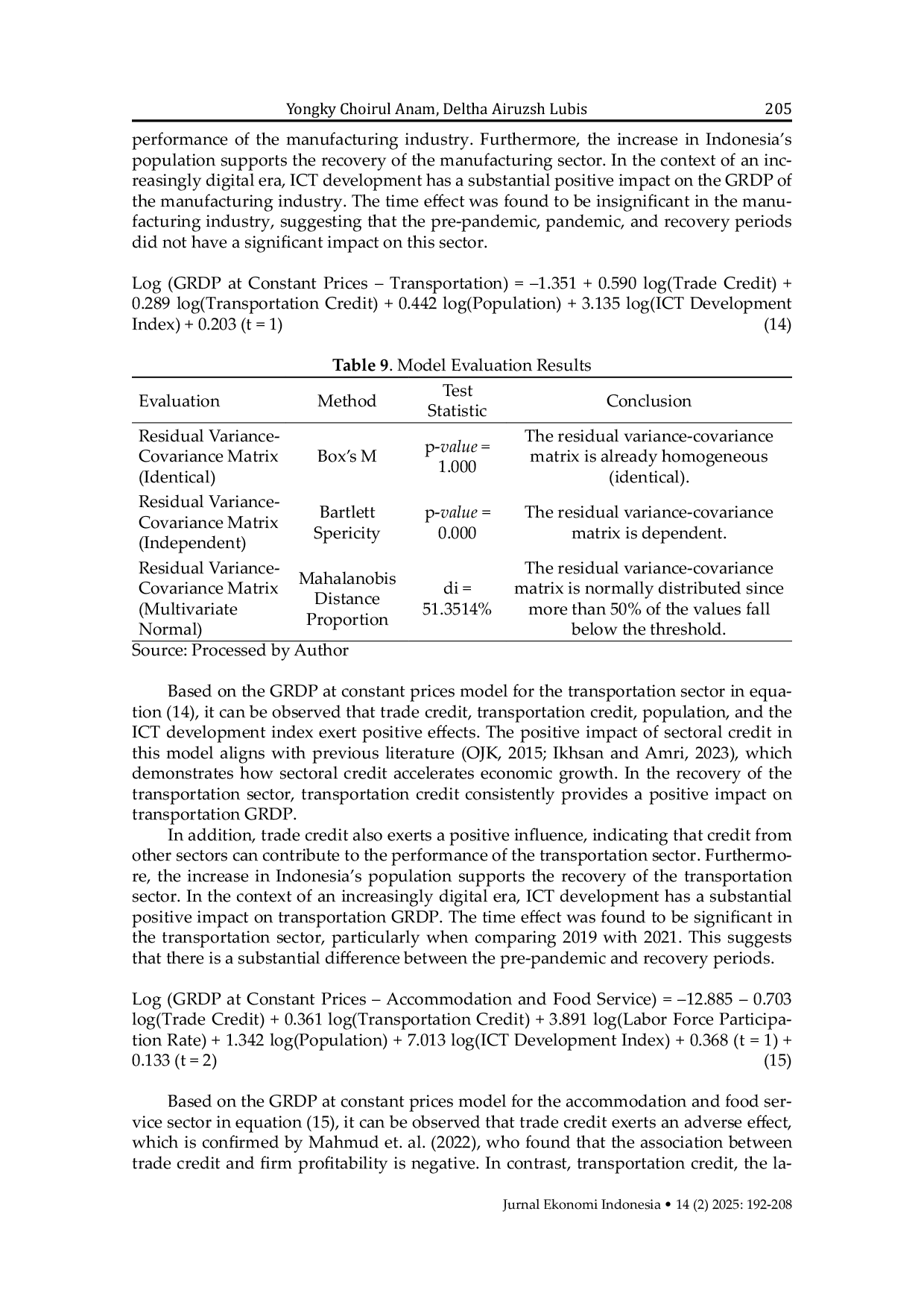 JURIS Is the bank credit able to accelerate economic transformation A multivariate modeling of key sectors in Indonesia