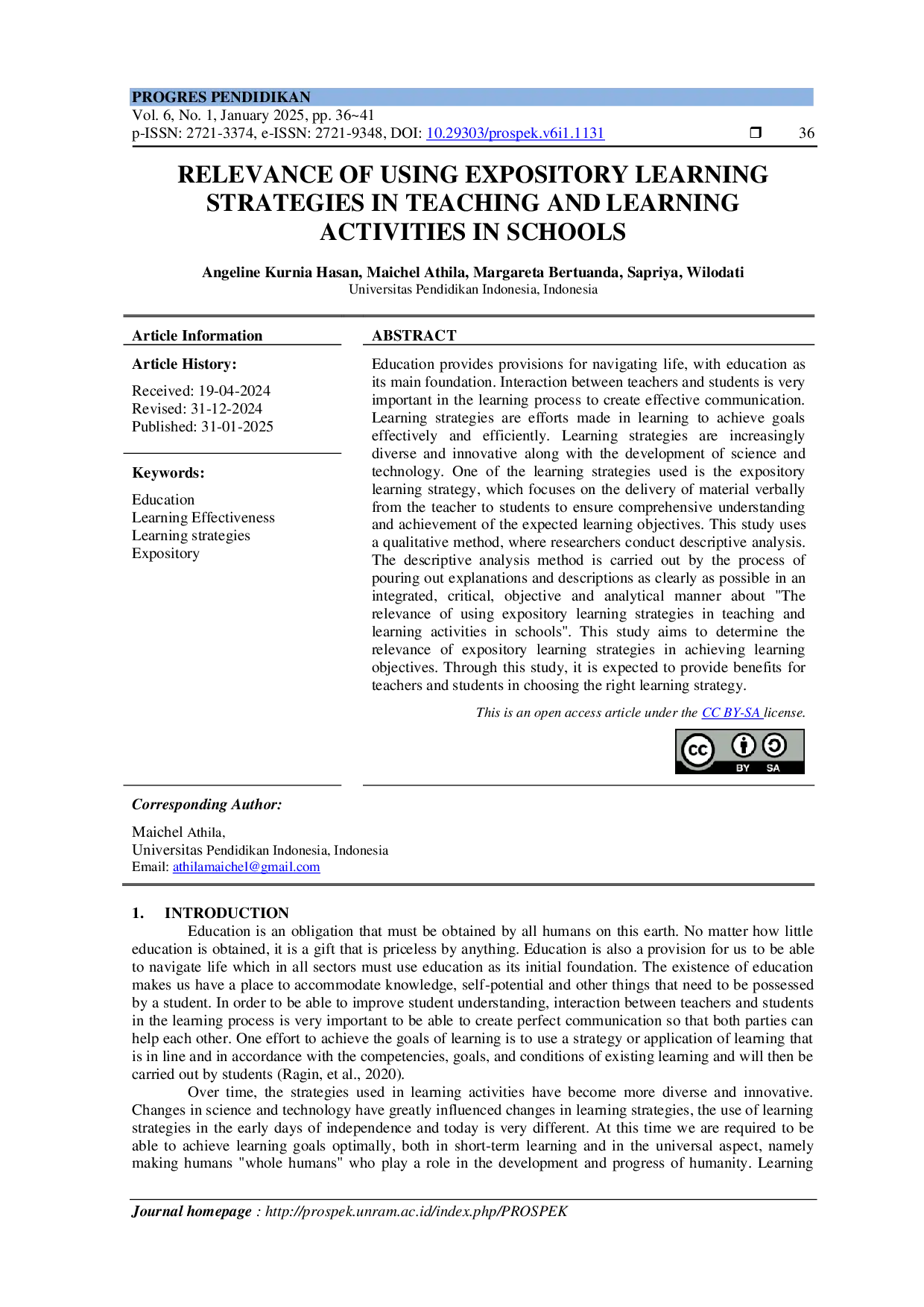 JURIS Relevance of Using Expository Learning Strategies in Teaching and Learning Activities in Schools